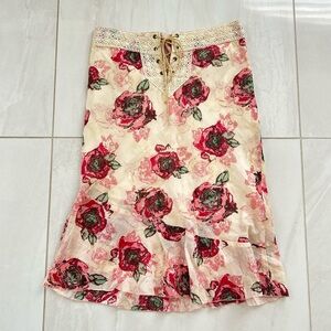 Y2K Floral Boho Tie Up Skirt / Size XS